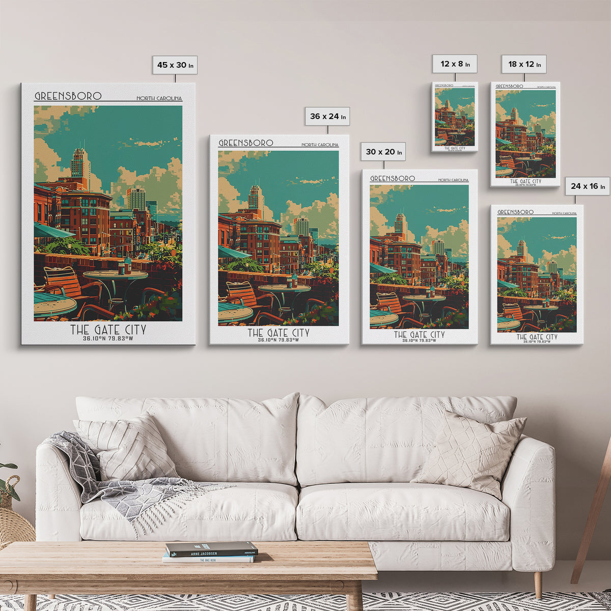 Greensboro Travel Poster, Framed Canvas Print, Retro Wall Art, Travel Print, Landscape Art, Poster Art, Wall Art, Retro Travel Print