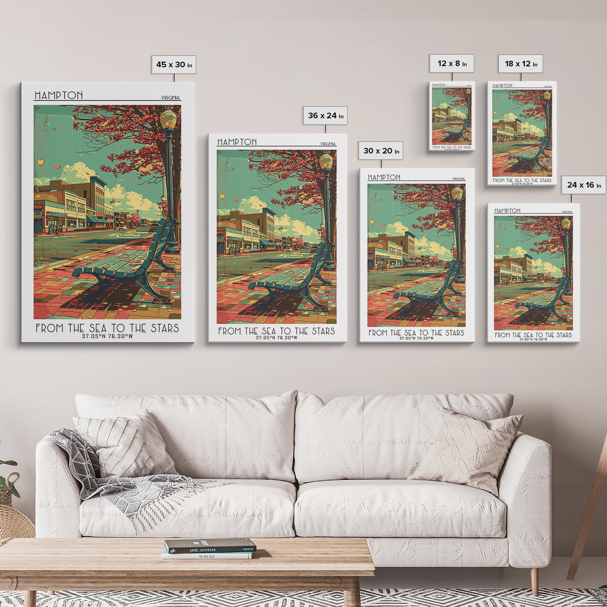 Hampton Travel Poster, Canvas Print, Travel Wall Art, City Wall Art, Poster Art, Modern Wall Decor, Retro Wall Art, Travel Art Print