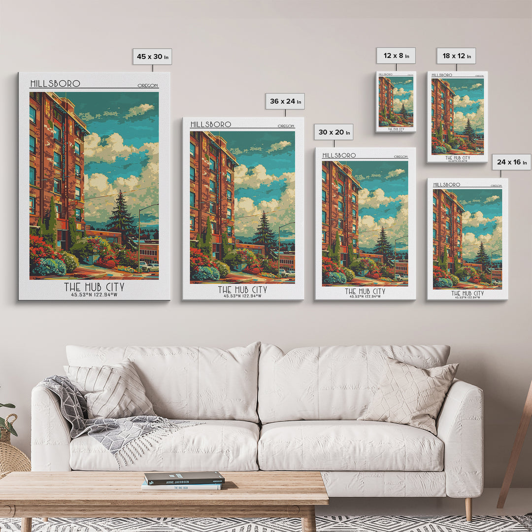 Hillsboro Travel Poster, Framed Canvas Print, City Travel Poster, Vintage City Poster, Wanderlust Gift, Travel Print, City Art Print