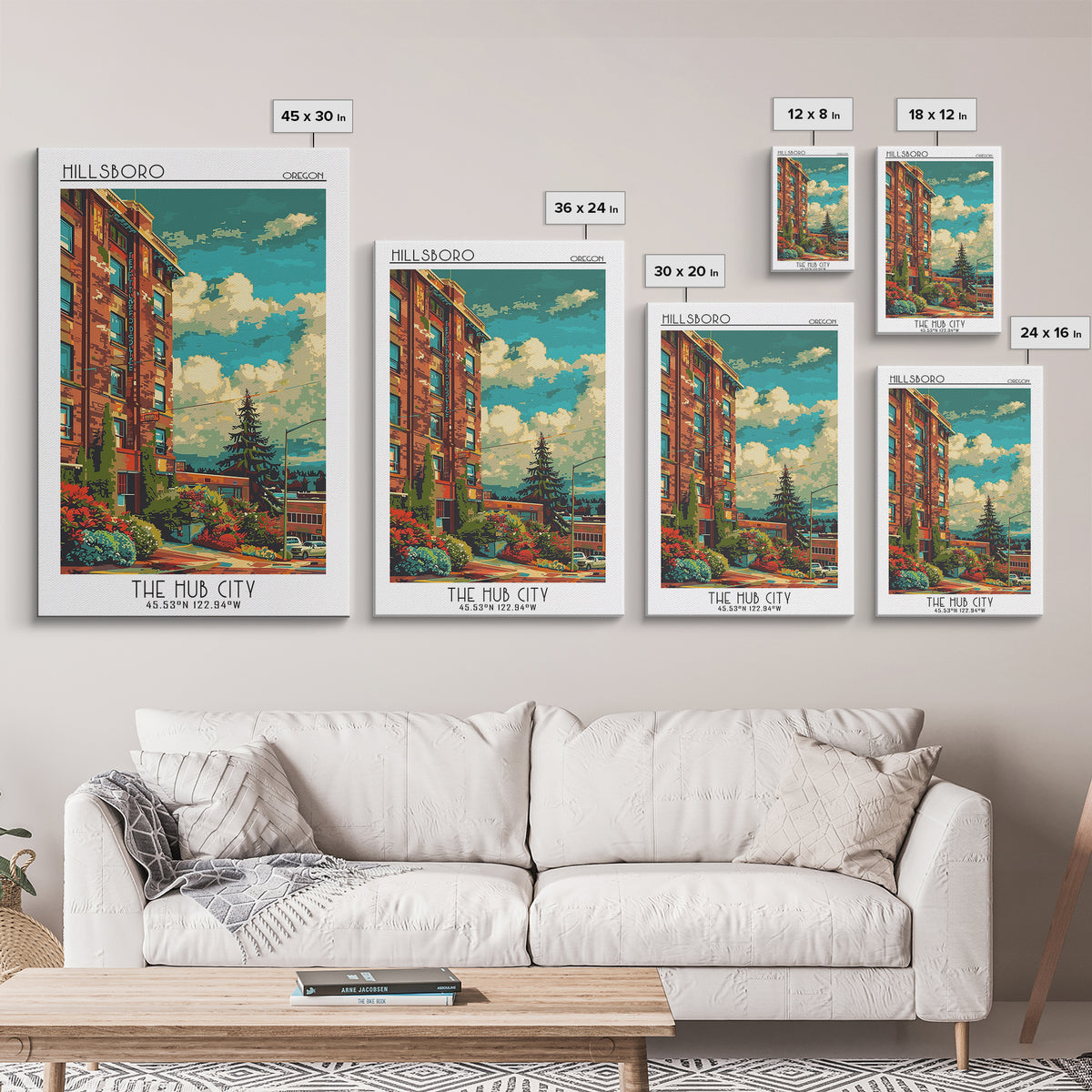 Hillsboro Travel Poster, Framed Canvas Print, City Travel Poster, Vintage City Poster, Wanderlust Gift, Travel Print, City Art Print