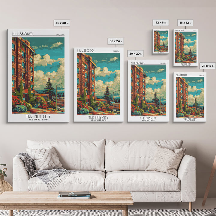 Hillsboro Travel Poster, Framed Canvas Print, City Travel Poster, Vintage City Poster, Wanderlust Gift, Travel Print, City Art Print