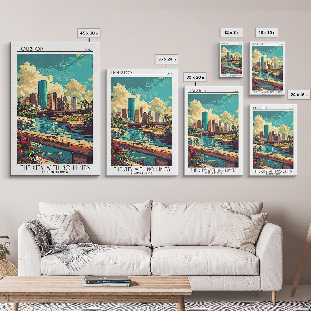 Houston Travel Poster, Canvas Print, City Travel Poster, Travel Wall Art, Art Print, Travel Print, Retro Travel Print, Landscape Art
