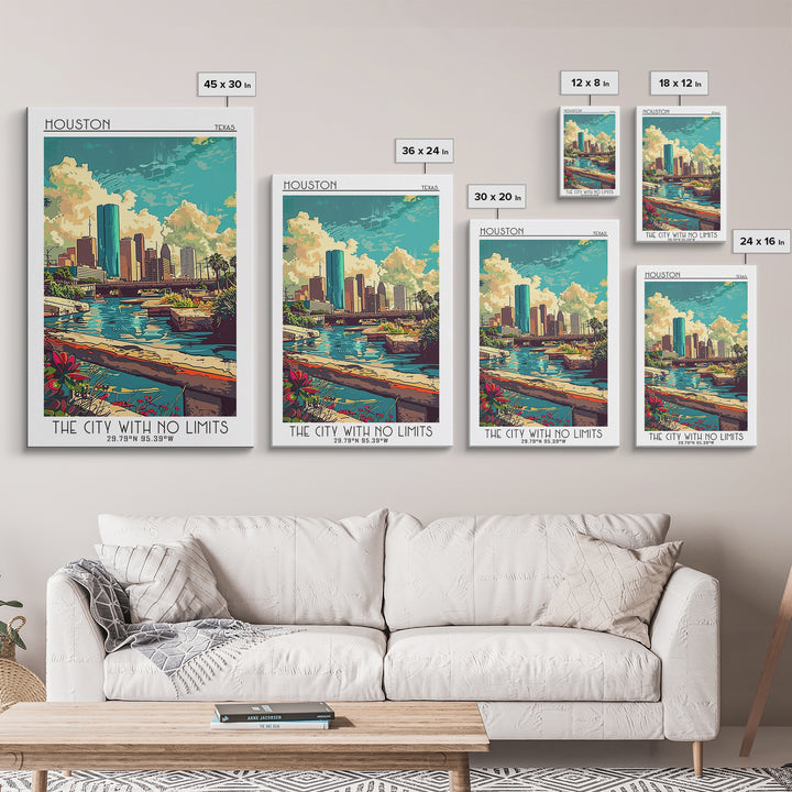Houston Travel Poster, Canvas Print, City Travel Poster, Travel Wall Art, Art Print, Travel Print, Retro Travel Print, Landscape Art