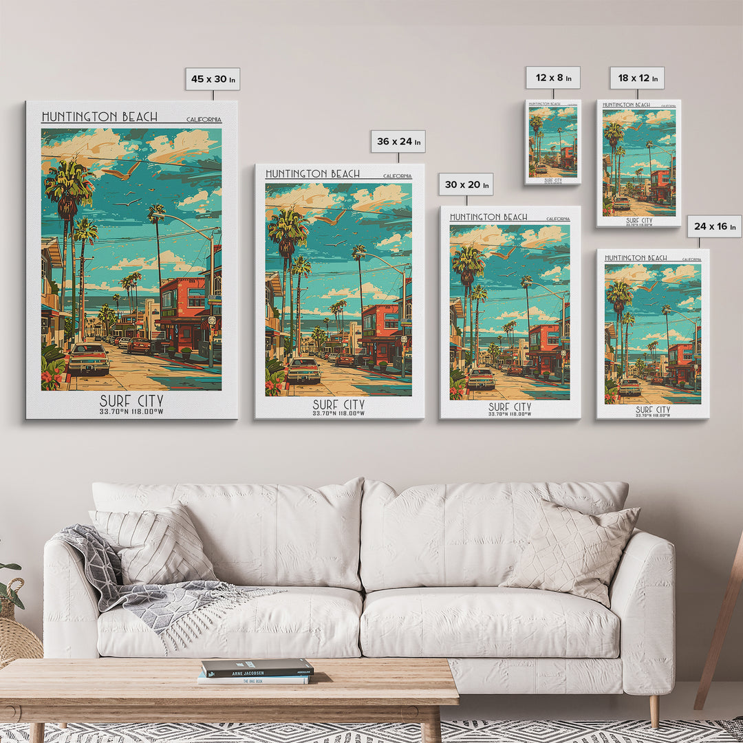 Huntington Beach Travel Poster, Canvas Print, City Travel Poster, Travel Wall Art, Travel Art Print, Home Office Decor, Poster Print