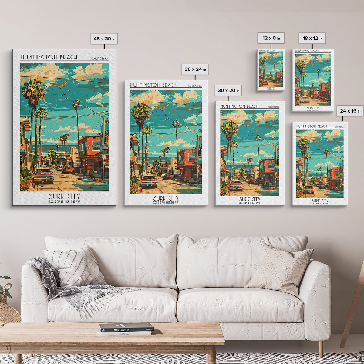 Huntington Beach Travel Poster, Canvas Print, City Travel Poster, Travel Wall Art, Travel Art Print, Home Office Decor, Poster Print
