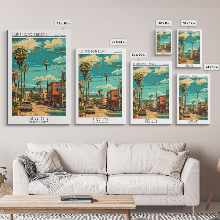Huntington Beach Travel Poster, Canvas Print, City Travel Poster, Travel Wall Art, Travel Art Print, Home Office Decor, Poster Print