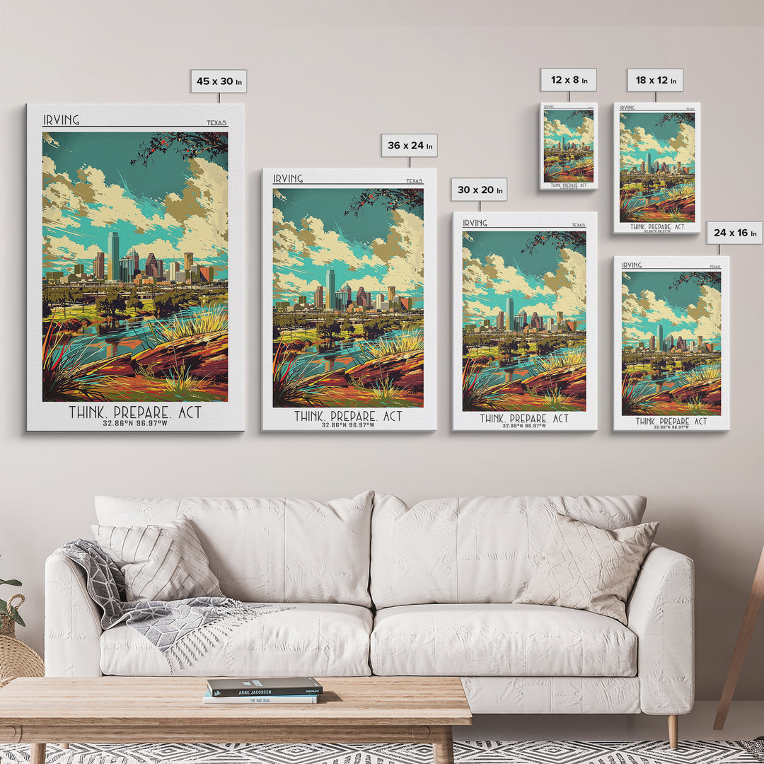 Irving Travel Poster, Framed Canvas Print, City Travel Poster, Vintage City Poster, Retro Wall Art, Retro Travel Print, Poster Print