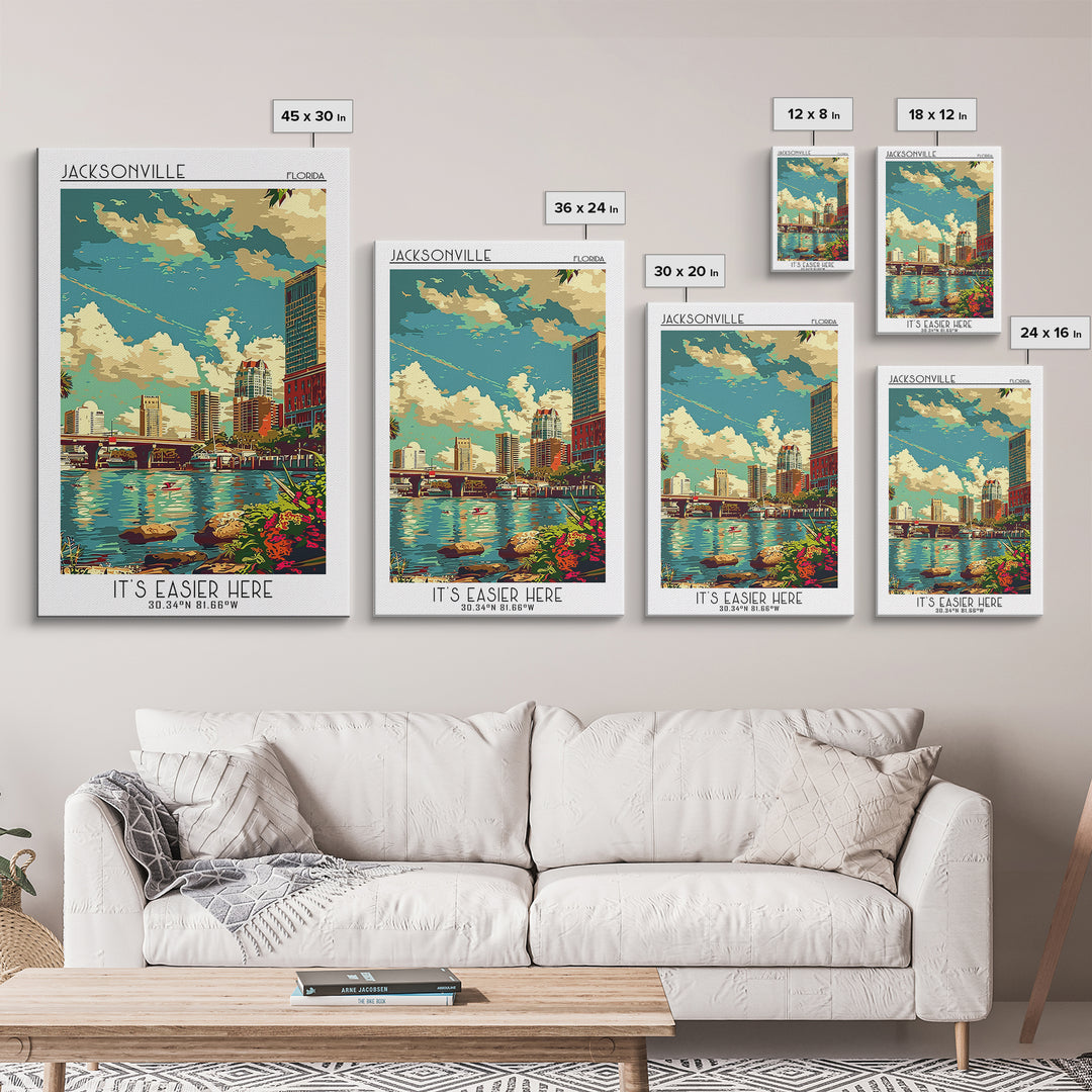 Jacksonville Travel Poster, Canvas Print, Poster Print, Travel Wall Art, Travel Decor, Travel Prints, Watercolor Cityscape, Wall Art