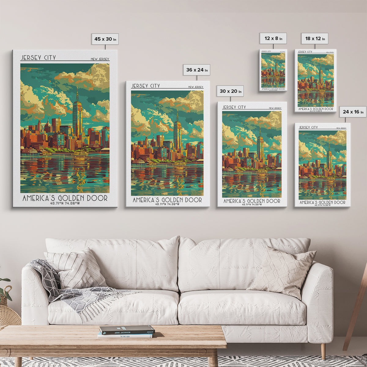 Jersey City Travel Poster, Framed Canvas Print, Retro Wall Art, Travel Print, Vintage Posters, Gallery Wall Set, Vintage City Poster