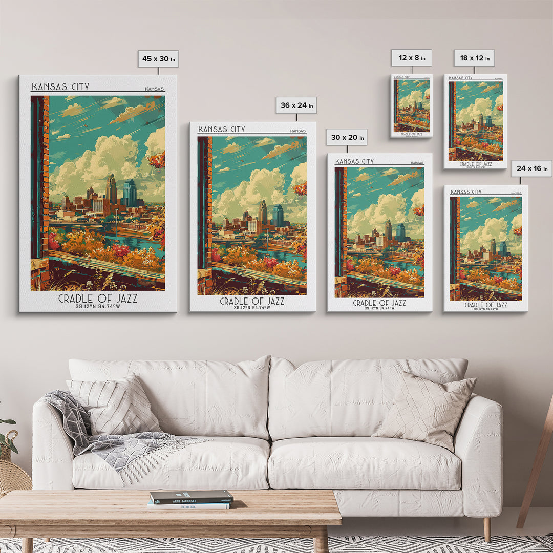 Kansas City Travel Poster, Canvas Print, City Travel Poster, Travel Wall Art, Vintage Travel, Mid Century Wall Art, Travel Art Print
