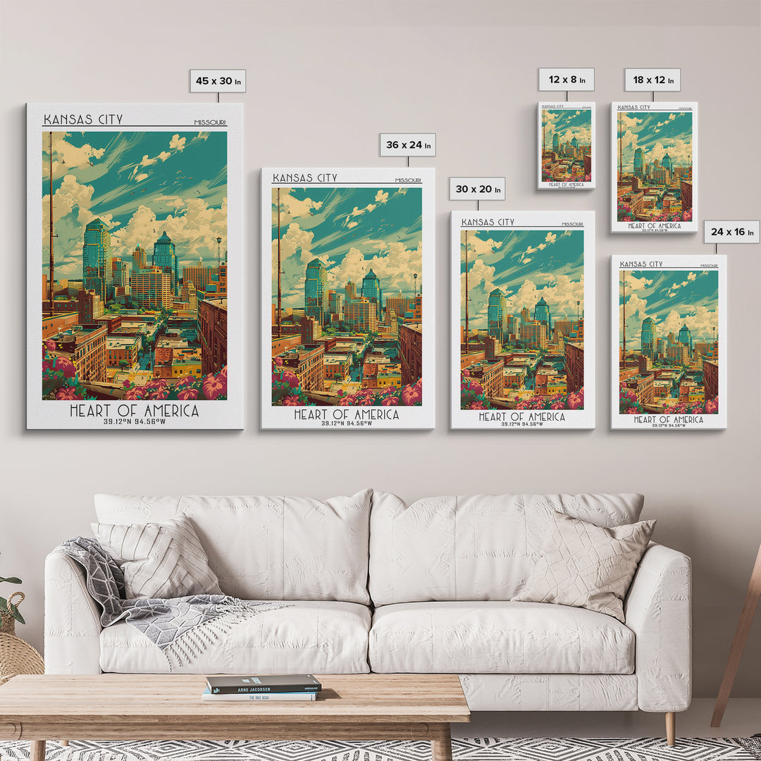 Kansas City Missouri Travel Poster, Canvas Print, City Art Print, Travel Wall Art, Landscape Art, Vintage Travel, City Travel Poster