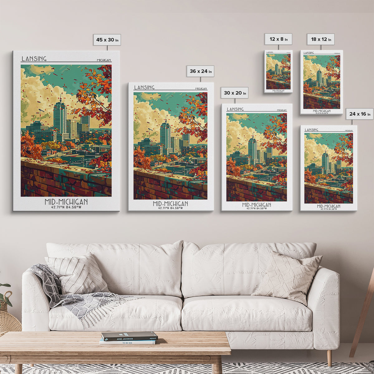 Lansing Travel Poster, Canvas Print, City Travel Poster, Vintage City Poster, Living Room Wall Art, Landscape Art, City Illustration