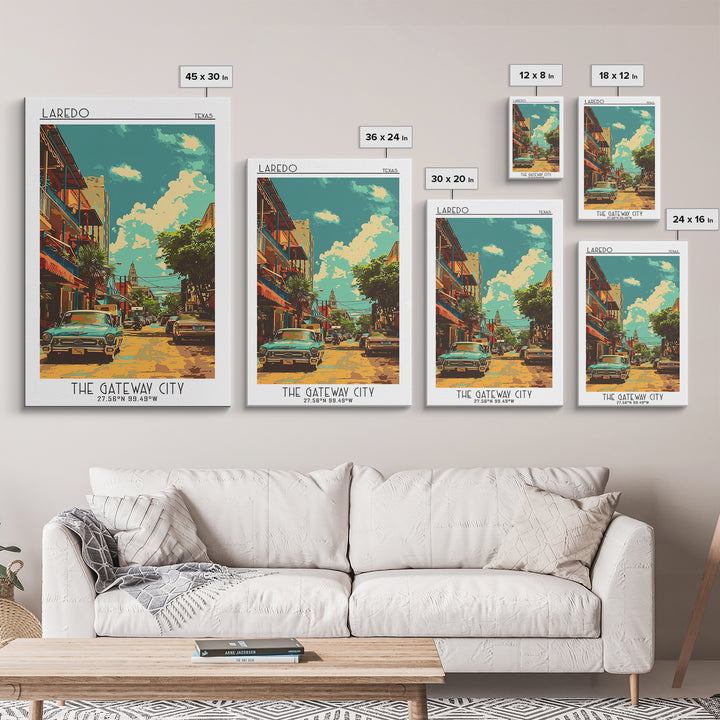 Laredo Travel Poster, Framed Canvas Print, City Art Print, Travel Wall Art, Wanderlust Gift, Home Office Decor, Watercolor Cityscape