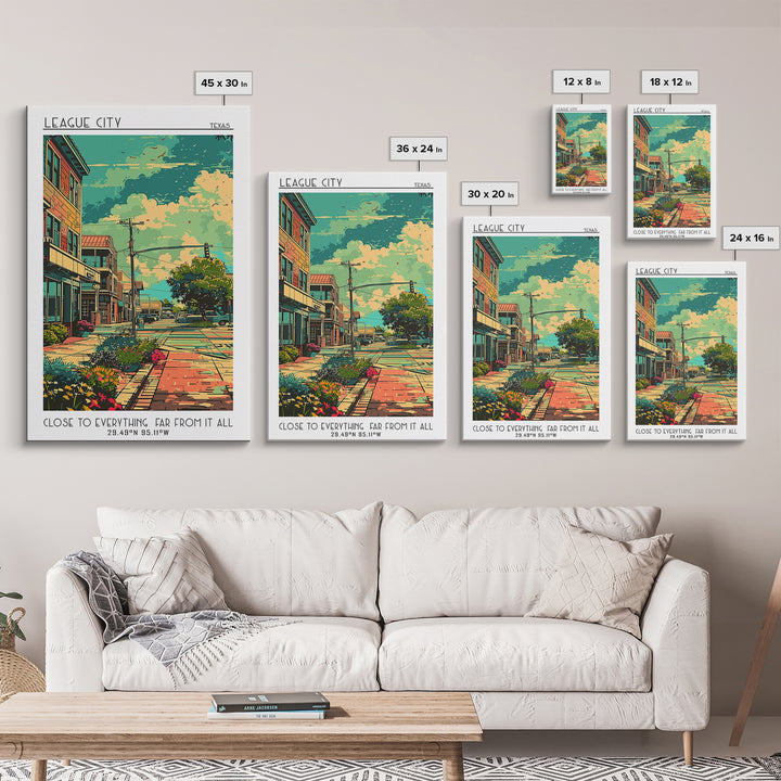 League City Travel Poster, Framed Canvas Print, City Art Print, Travel Wall Art, Landscape Art, Colorful Wall Art, City Illustration