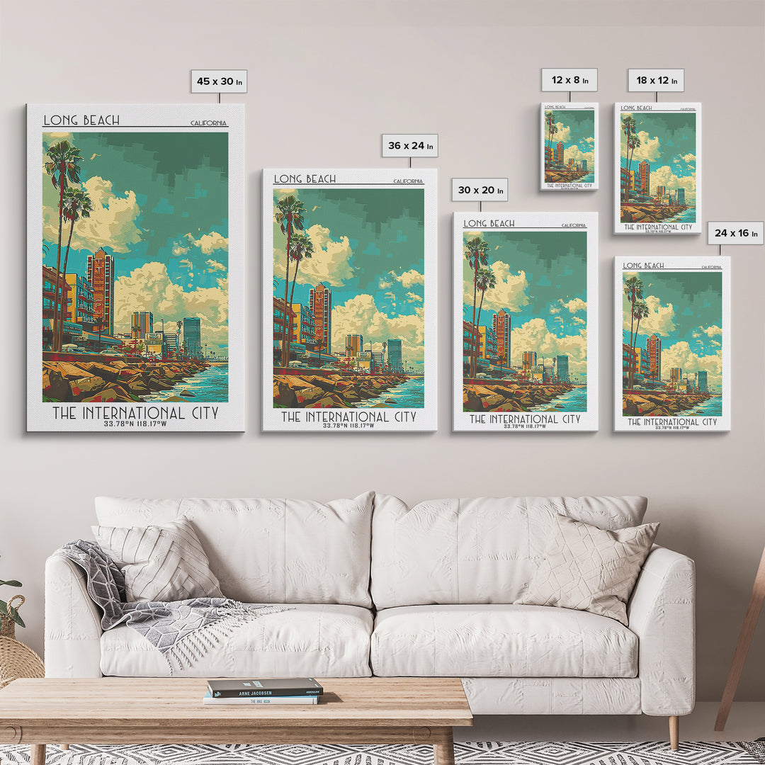 Long Beach Travel Poster, Framed Canvas Print, Travel Wall Art, City Wall Art, City Art Print, Vintage Posters, Mid Century Wall Art