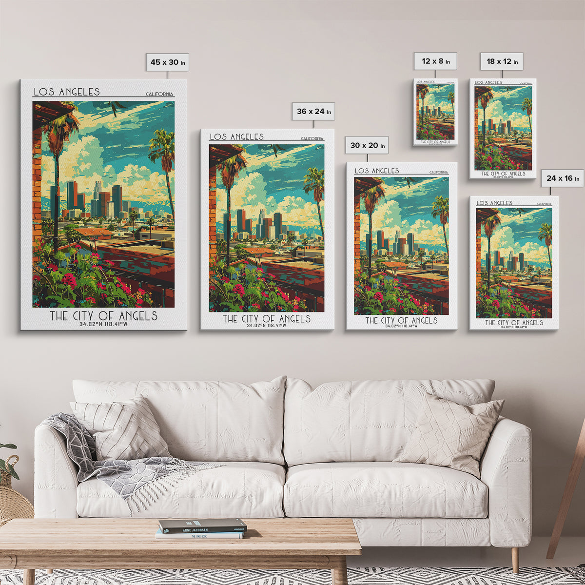 Los Angeles Travel Poster, Framed Canvas Print, Retro Wall Art, Travel Print, Wanderlust Gift, Vintage City Poster, Gallery Wall Set