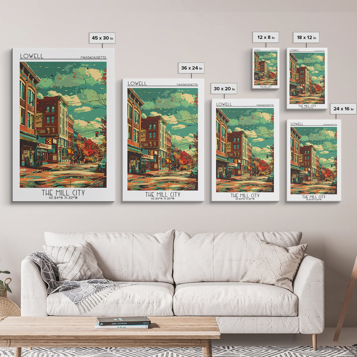 Lowell Travel Poster, Framed Canvas Print, Travel Art Print, Modern Wall Decor, Wall Art, Art Print, Travel Decor, Home Office Decor