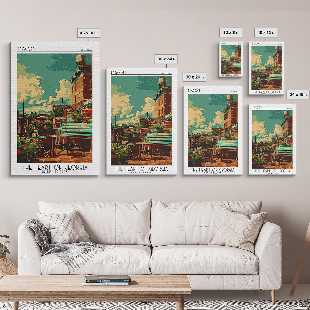 Macon Travel Poster, Canvas Print, City Travel Poster, Travel Wall Decor, Living Room Wall Art, Watercolor Cityscape, Retro Wall Art