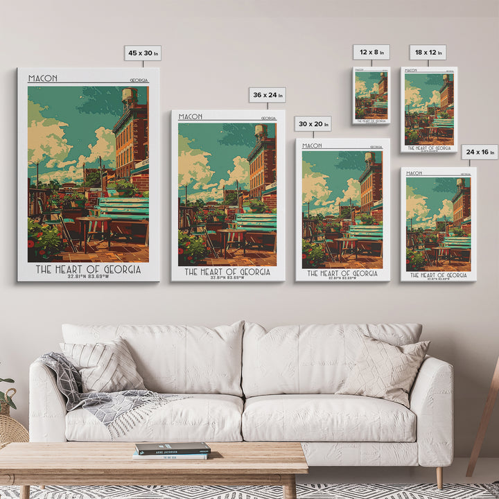 Macon Travel Poster, Canvas Print, City Travel Poster, Travel Wall Decor, Living Room Wall Art, Watercolor Cityscape, Retro Wall Art