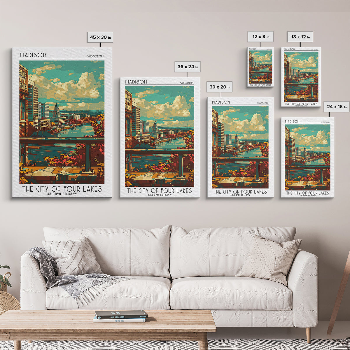 Madison Travel Poster, Framed Canvas Print, Retro Travel Poster, City Wall Art, Home Office Decor, Fine Art Print, Colorful Wall Art