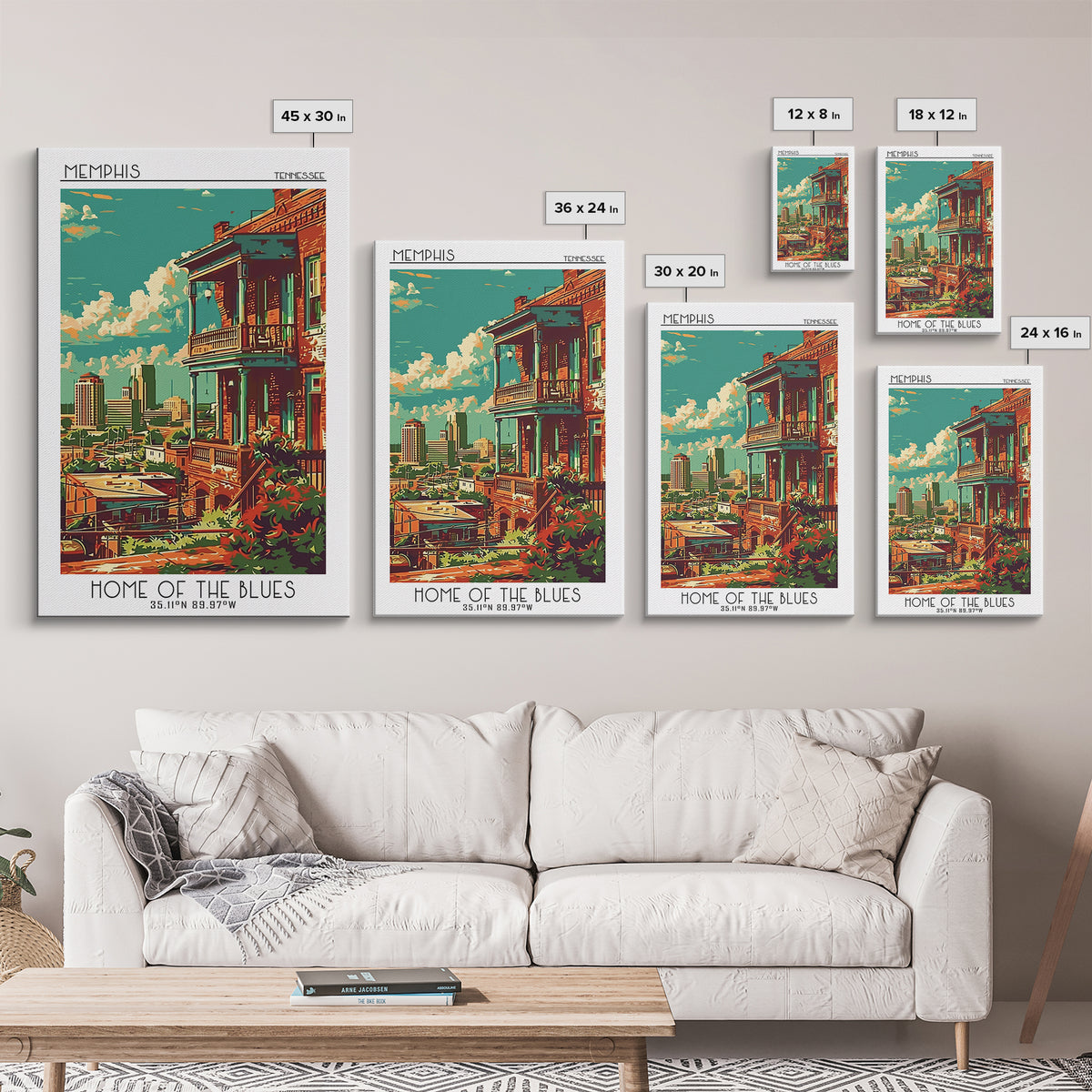 Memphis Travel Poster, Framed Canvas Print, Travel Prints, Landscape Art, City Travel Poster, City Illustration, Vintage City Poster