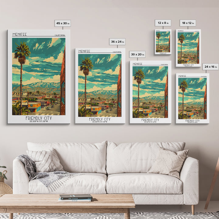Menifee Travel Poster, Framed Canvas Print, City Art Print, Travel Wall Art, Wall Art, Home Decor, Travel Posters, Modern Wall Decor