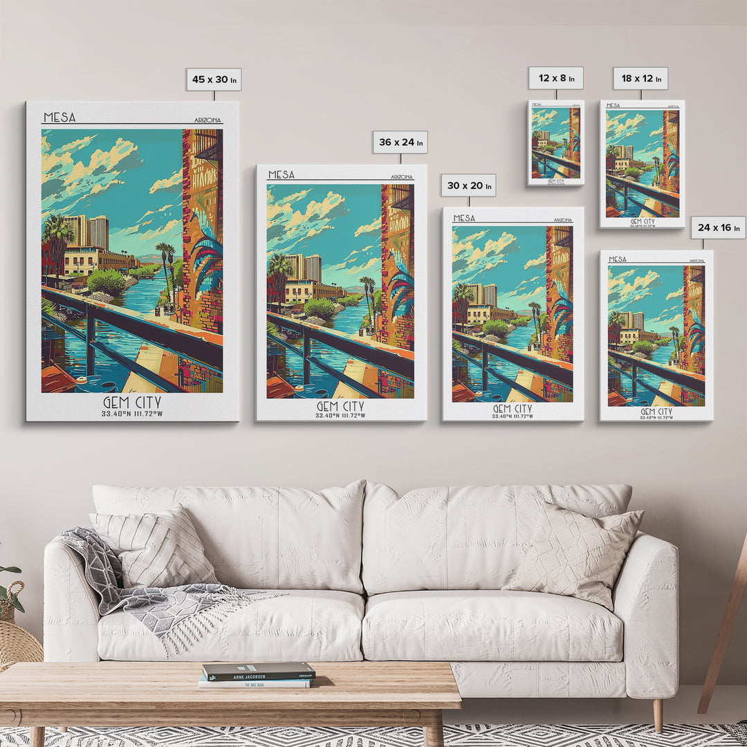 Mesa Travel Poster, Framed Canvas Print, Vintage Travel Print, City Wall Art, Fine Art Print, Minimalist Poster, Retro Travel Poster