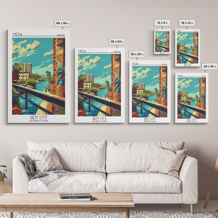 Mesa Travel Poster, Framed Canvas Print, Vintage Travel Print, City Wall Art, Fine Art Print, Minimalist Poster, Retro Travel Poster