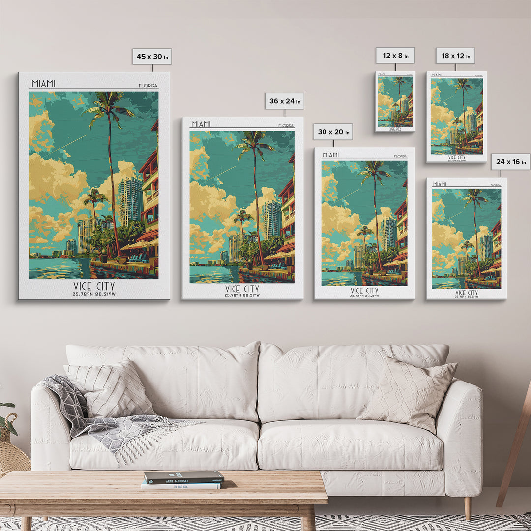 Miami Travel Poster, Framed Canvas Print, Poster Print, Travel Wall Art, Colorful Wall Art, Retro Travel Print, Wall Art, Poster Art