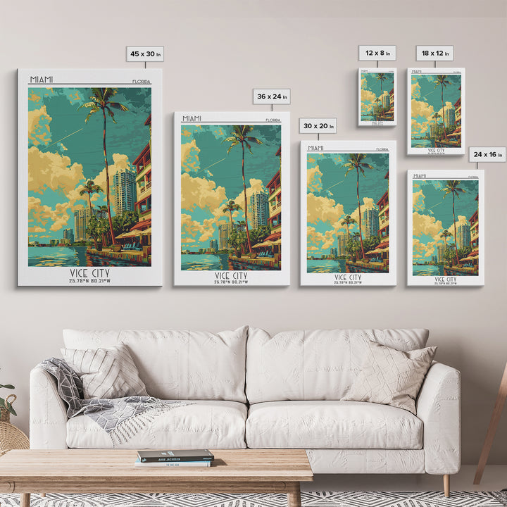 Miami Travel Poster, Framed Canvas Print, Poster Print, Travel Wall Art, Colorful Wall Art, Retro Travel Print, Wall Art, Poster Art