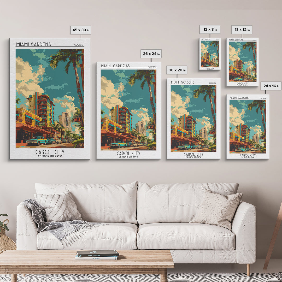 Miami Gardens Travel Poster, Canvas Print, Vintage Travel Print, City Wall Art, Vintage City Poster, City Illustration, Travel Print