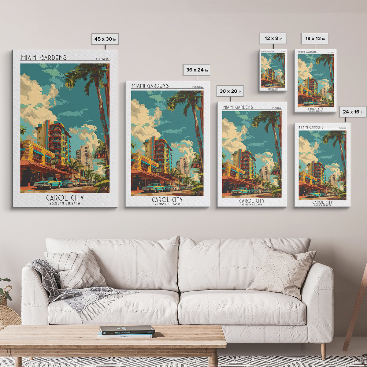 Miami Gardens Travel Poster, Canvas Print, Vintage Travel Print, City Wall Art, Vintage City Poster, City Illustration, Travel Print