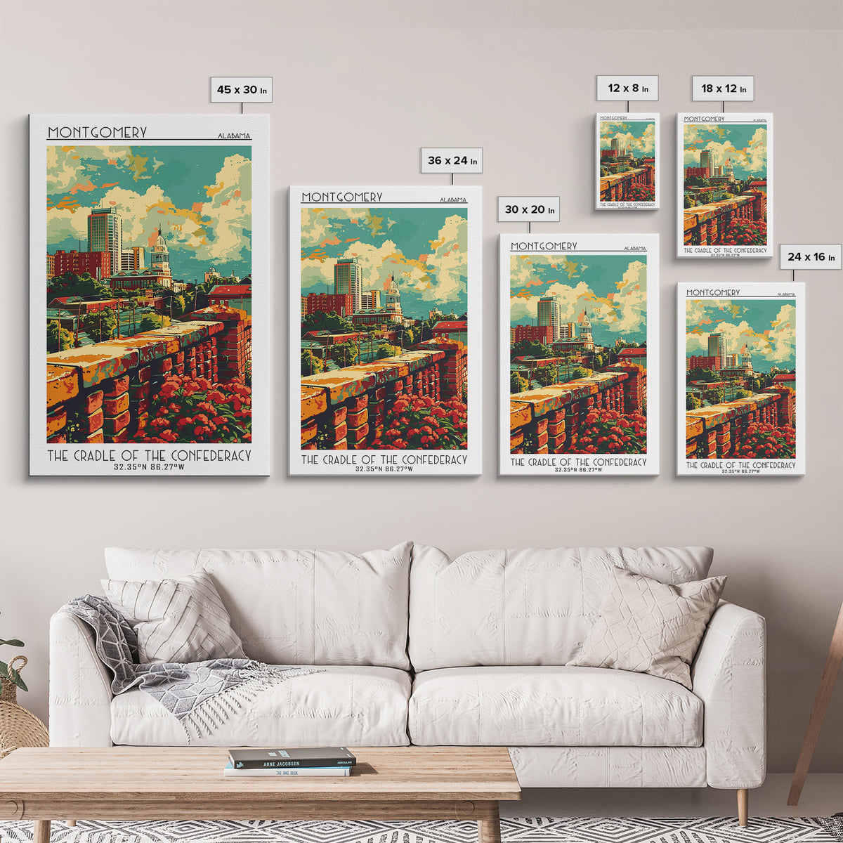 Montgomery Travel Poster, Framed Canvas Print, City Travel Poster, Travel Wall Art, Landscape Art, Fine Art Print, City Illustration