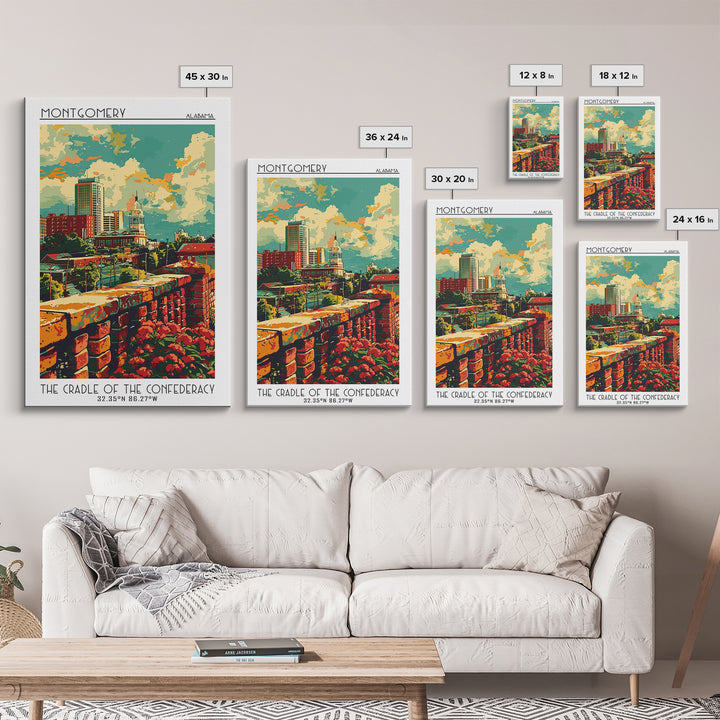 Montgomery Travel Poster, Framed Canvas Print, City Travel Poster, Travel Wall Art, Landscape Art, Fine Art Print, City Illustration