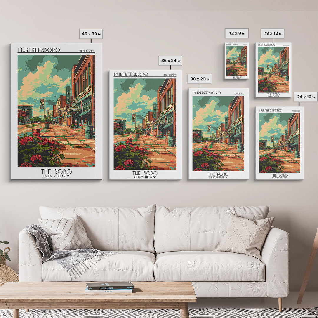 Murfreesboro Travel Poster, Framed Canvas Print, City Travel Poster, Travel Wall Art, City Illustration, Gallery Wall Set, Art Print