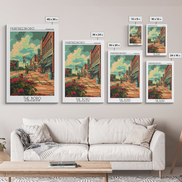 Murfreesboro Travel Poster, Framed Canvas Print, City Travel Poster, Travel Wall Art, City Illustration, Gallery Wall Set, Art Print