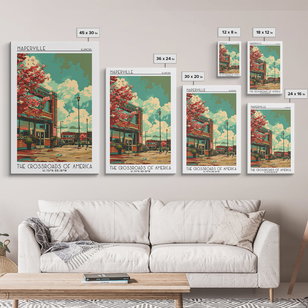 Naperville Travel Poster, Canvas Print, Retro Travel Poster, City Wall Art, City Art Print, Retro Travel Print, Living Room Wall Art