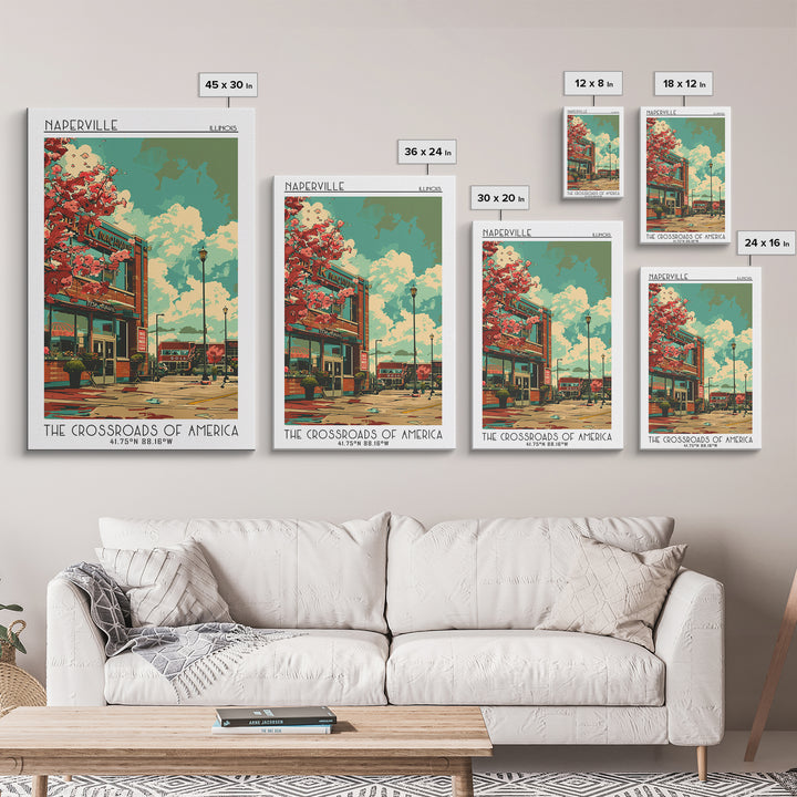 Naperville Travel Poster, Canvas Print, Retro Travel Poster, City Wall Art, City Art Print, Retro Travel Print, Living Room Wall Art