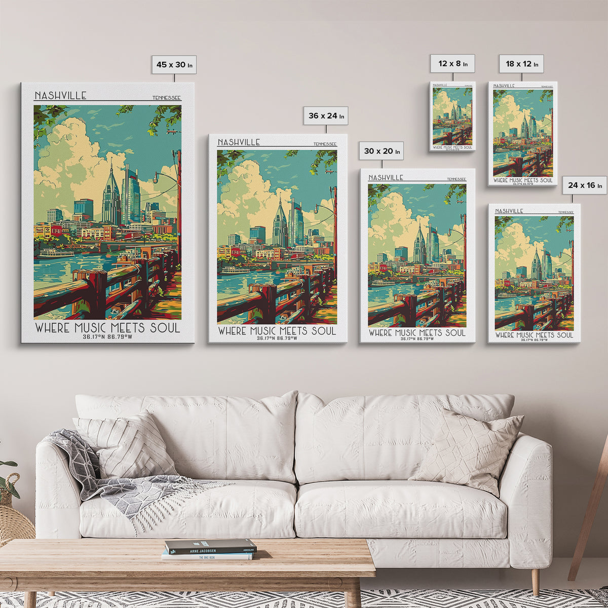 Nashville Travel Poster, Framed Canvas Print, Vintage Travel Print, City Wall Art, Living Room Wall Art, Poster Art, Vintage Posters