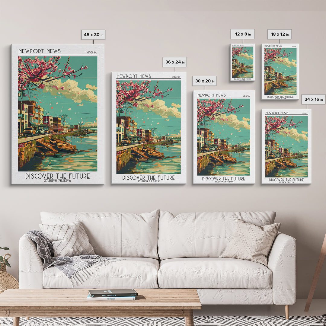 Newport News Travel Poster, Framed Canvas Print, Travel Prints, Landscape Art, City Travel Poster, Vintage Travel Art, City Wall Art