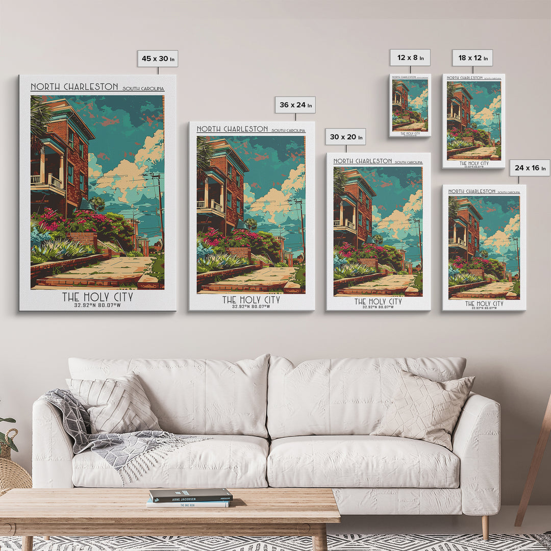 North Charleston Travel Poster, Framed Canvas Print, Travel Wall Art, City Wall Art, Travel Prints, Poster Art, Vintage Travel Print