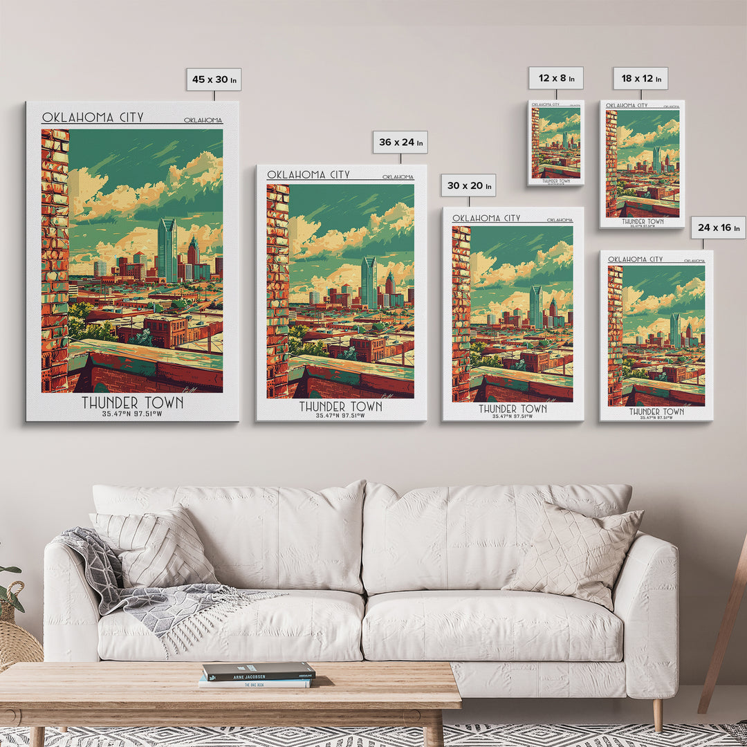 Oklahoma City Travel Poster, Framed Canvas Print, Retro Travel Poster, City Wall Art, Wanderlust Gift, Travel Prints, City Art Print