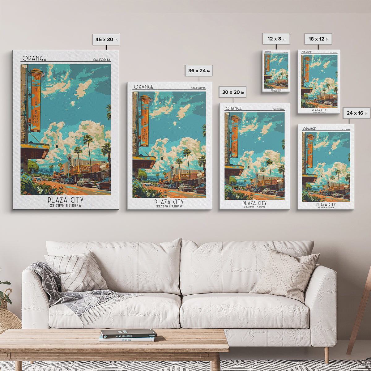 Orange Travel Poster, Canvas Print, Retro Wall Art, Travel Print, Wall Art, Home Decor, Art Print, Fine Art Print, City Illustration