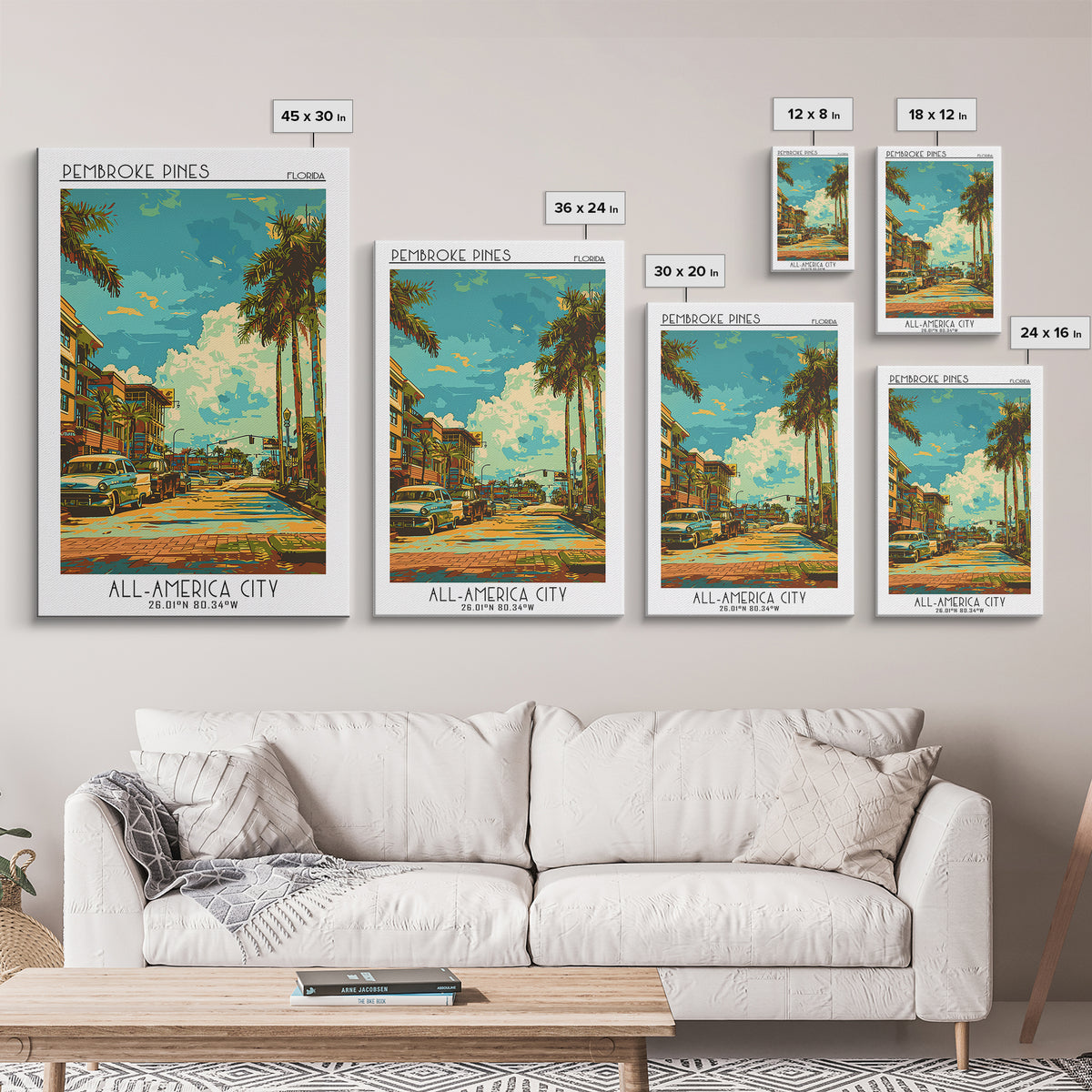 Pembroke Pines Travel Poster, Framed Canvas Print, Vintage Travel Print, City Wall Art, Retro Wall Art, Fine Art Print, Poster Print