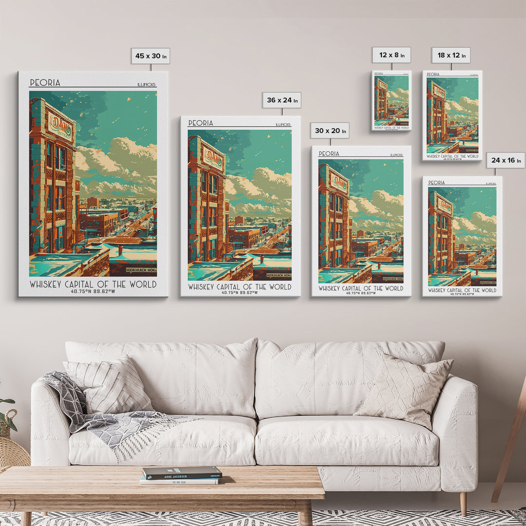 Peoria Illinois Travel Poster, Canvas Print, City Travel Poster, Travel Wall Decor, Retro Travel Poster, Gallery Wall Set, Art Print