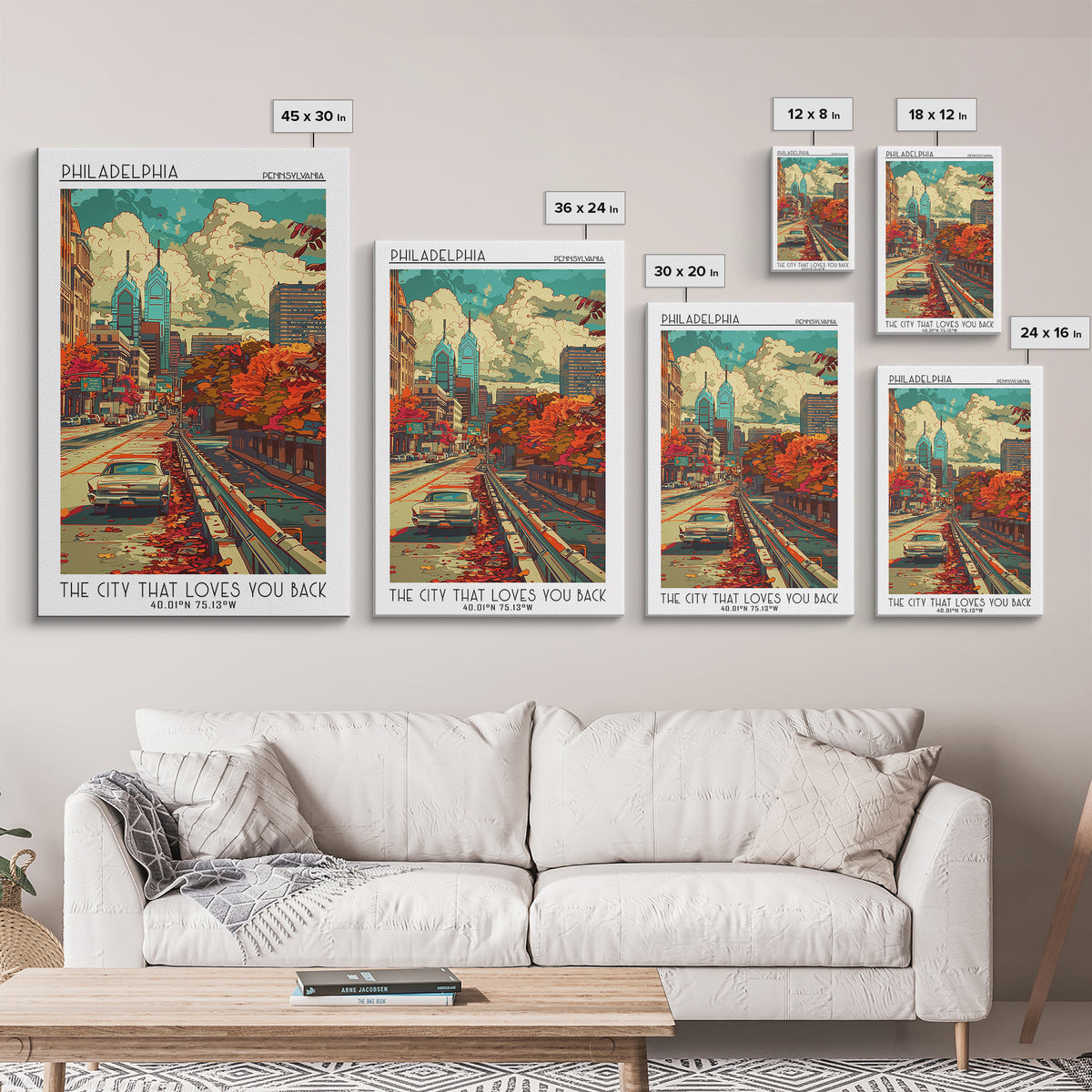 Philadelphia Travel Poster, Framed Canvas Print, Retro Wall Art, Travel Print, Travel Wall Decor, City Wall Art, Retro Travel Poster