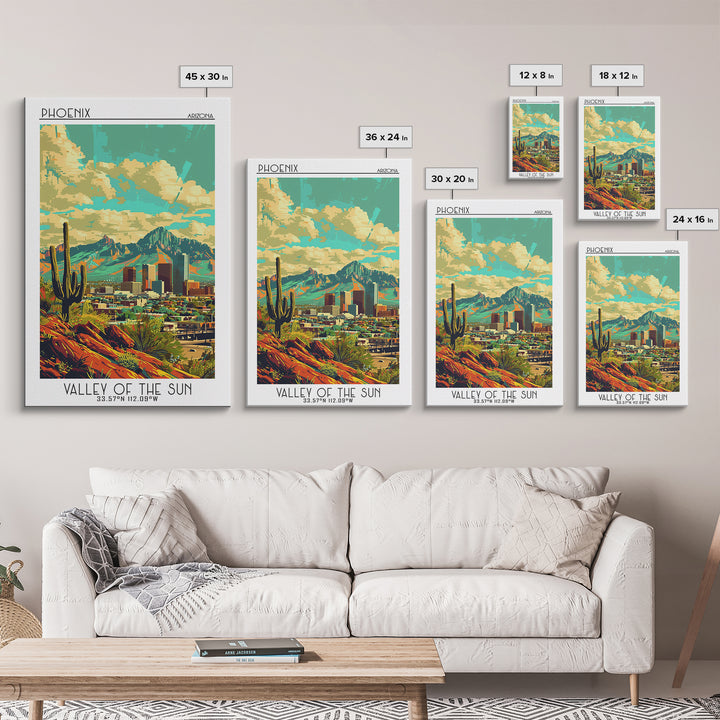 Phoenix Travel Poster, Framed Canvas Print, Vintage Travel Print, City Wall Art, Minimalist Poster, Travel Posters, Travel Art Print