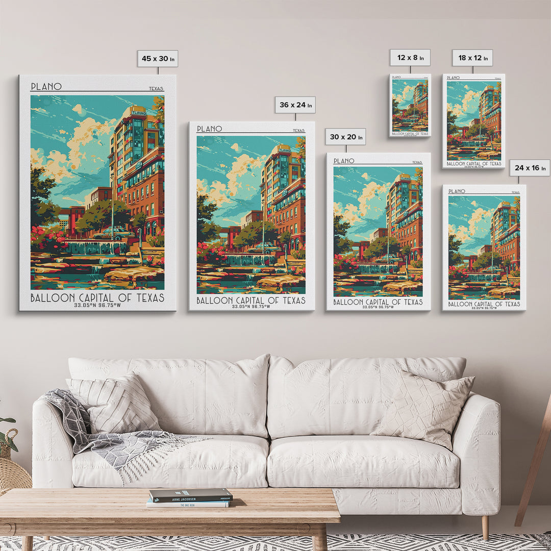 Plano Travel Poster, Canvas Print, Retro Travel Poster, City Wall Art, Travel Decor, Poster Art, Gallery Wall Set, Travel Wall Decor
