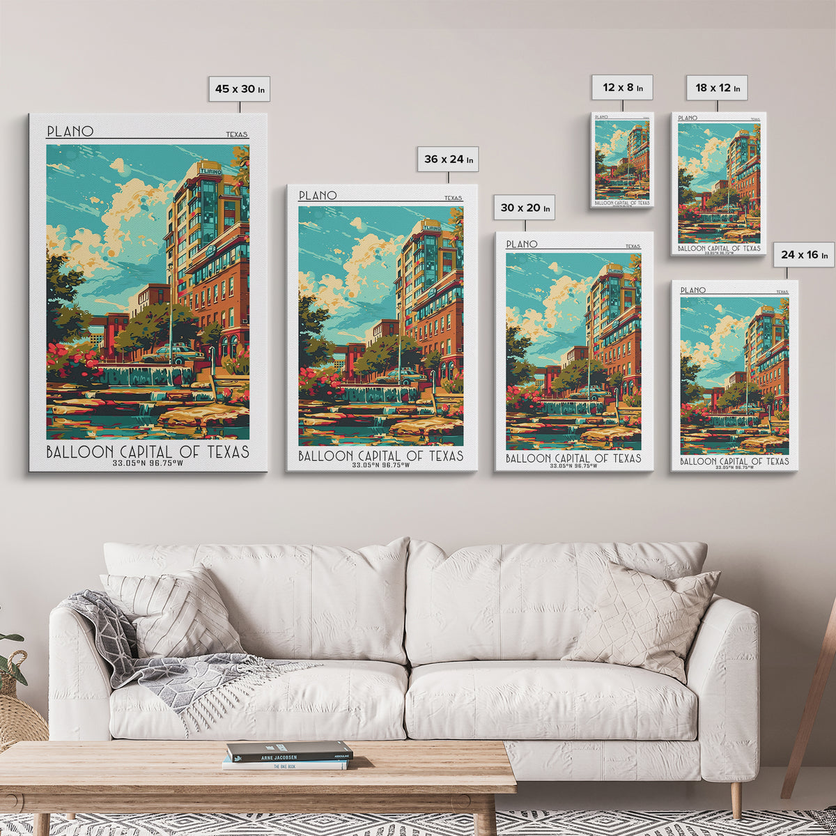 Plano Travel Poster, Canvas Print, Retro Travel Poster, City Wall Art, Travel Decor, Poster Art, Gallery Wall Set, Travel Wall Decor