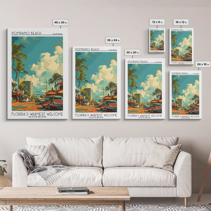 Pompano Beach Travel Poster, Framed Canvas Print, Travel Wall Art, City Wall Art, Vintage Poster, Vintage Travel Art, Travel Posters